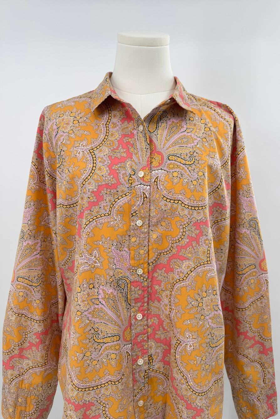 J Crew Collection Shirt Orange Paisley Top Slim Fit Button Down Top XL 16